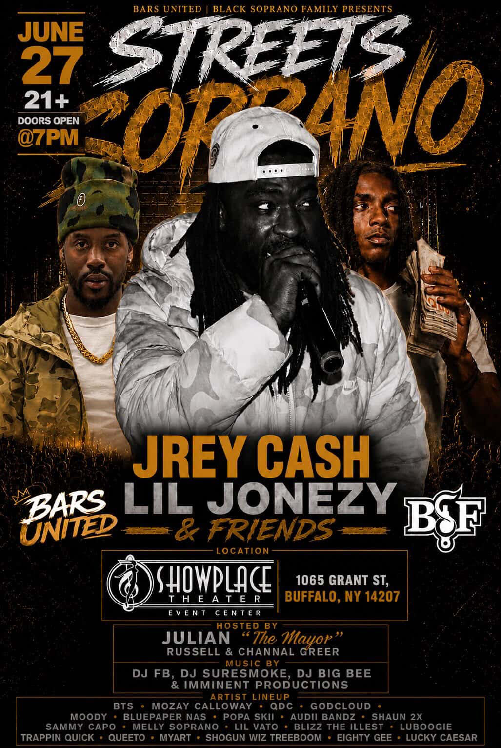 BARS United Buffalo — Streets Soprano, JRey Cash, Lil Jonezy & Friends flier